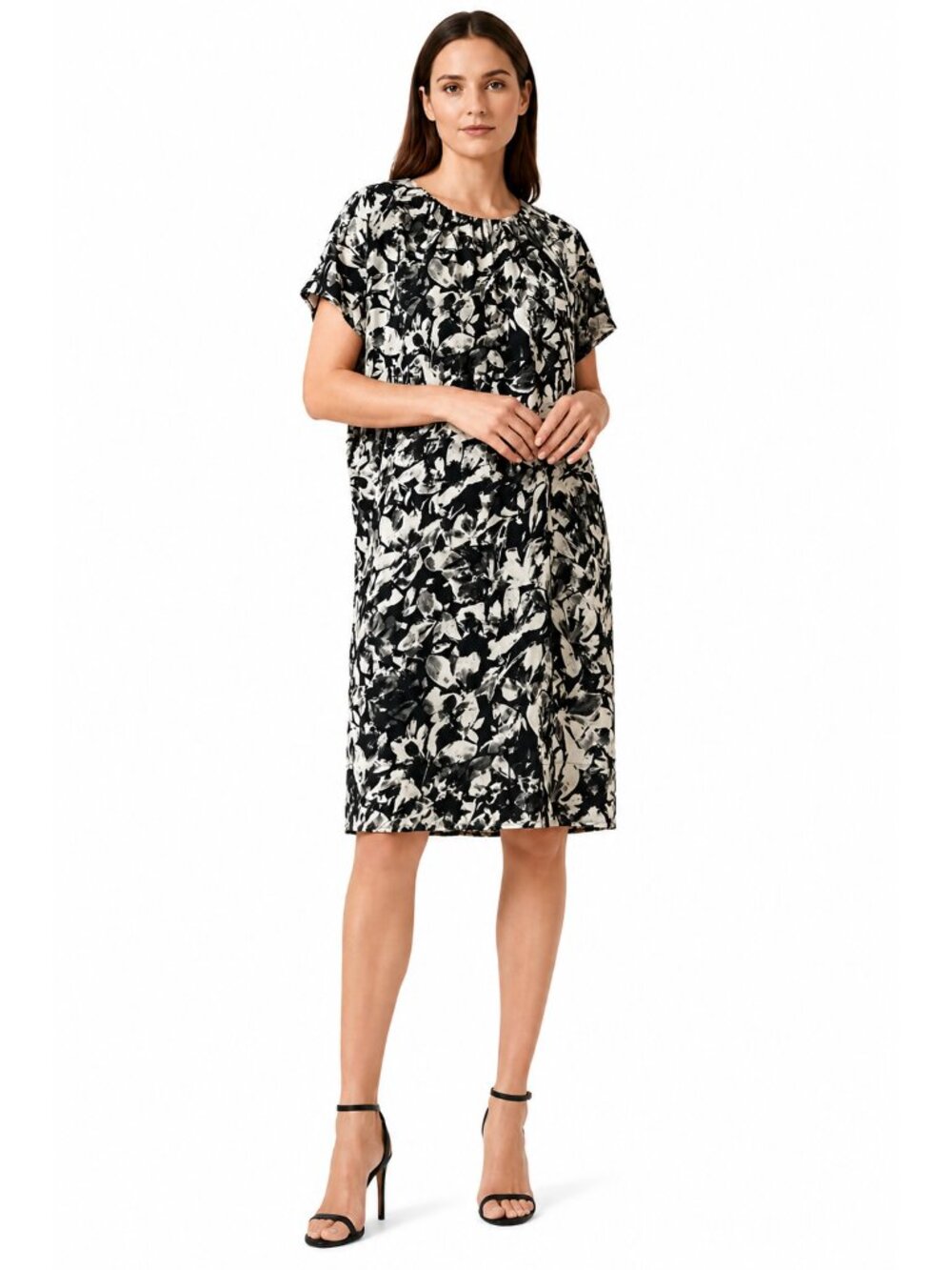 H by Halston Black Cream boxy Floral Dress – Size M
